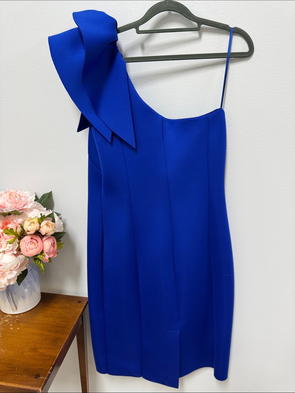 Eliza J One-Shoulder Cobalt Blue Cocktail Dress with Sculpted Bow - Picture 5 of 10